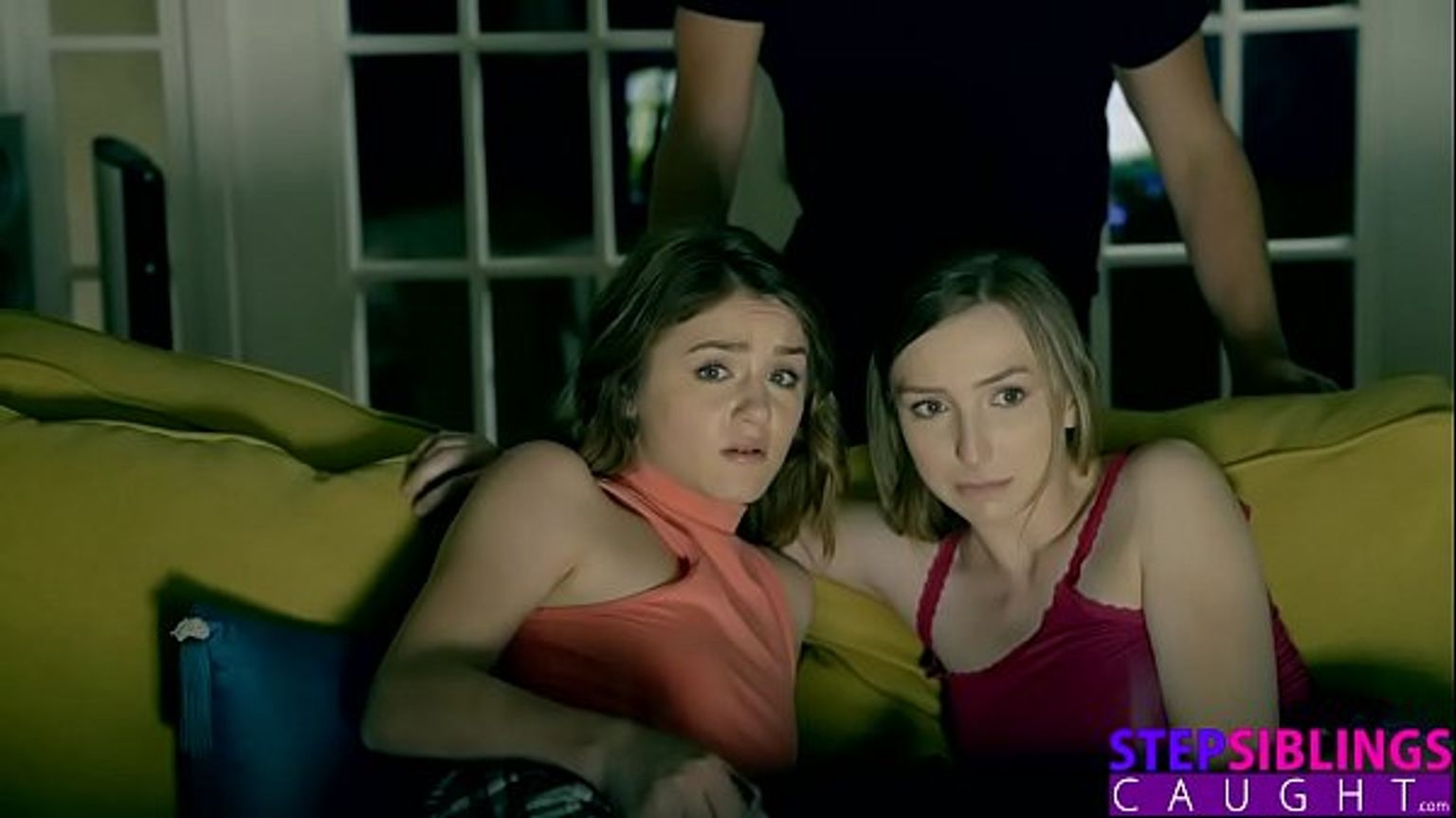 Sleeping sisters surprised by masked guy on Halloween night with threesome